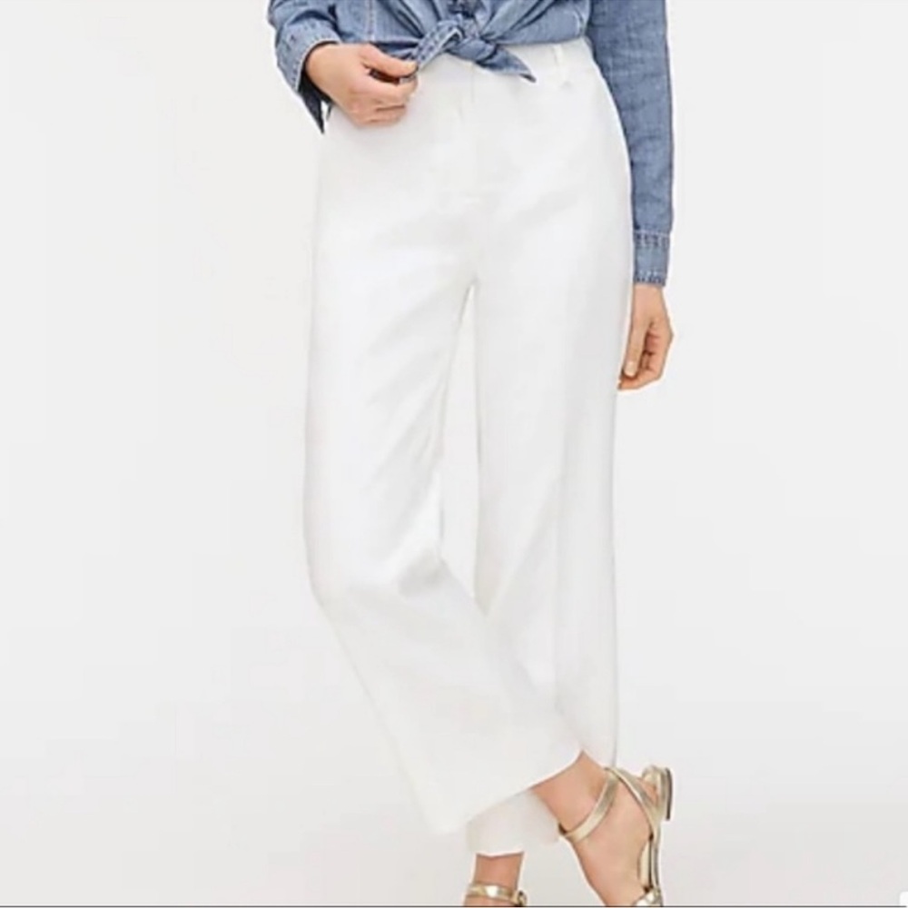 NWT J. Crew STRETCH LINEN PEYTON Cropped Wide-Leg White Trousers, 6